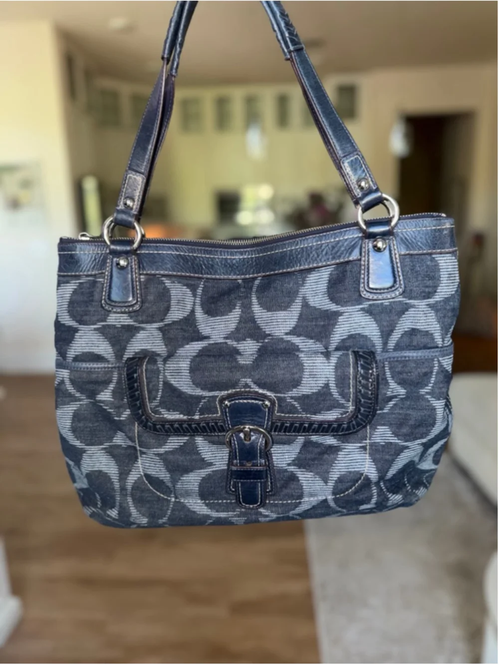 Women's Authentic Coach Denim Poppy Tote Bag in Blue, One Size